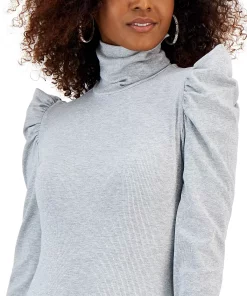 INC International Concepts Women's Metallic Ribbed Puff-Sleeve Turtleneck Top, Created For Macy's 3 INC International Concepts Women's Metallic Ribbed Puff-Sleeve Turtleneck Top, Created For Macy's -CeCe cloth-shop 22270476 fpx