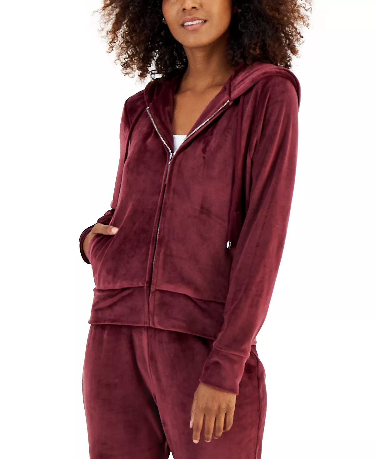 Women's Velour Zip-Up Hoodie, Created For Macy's INC International Concepts Women's Velour Zip-Up Hoodie, Created For Macy's -CeCe cloth-shop