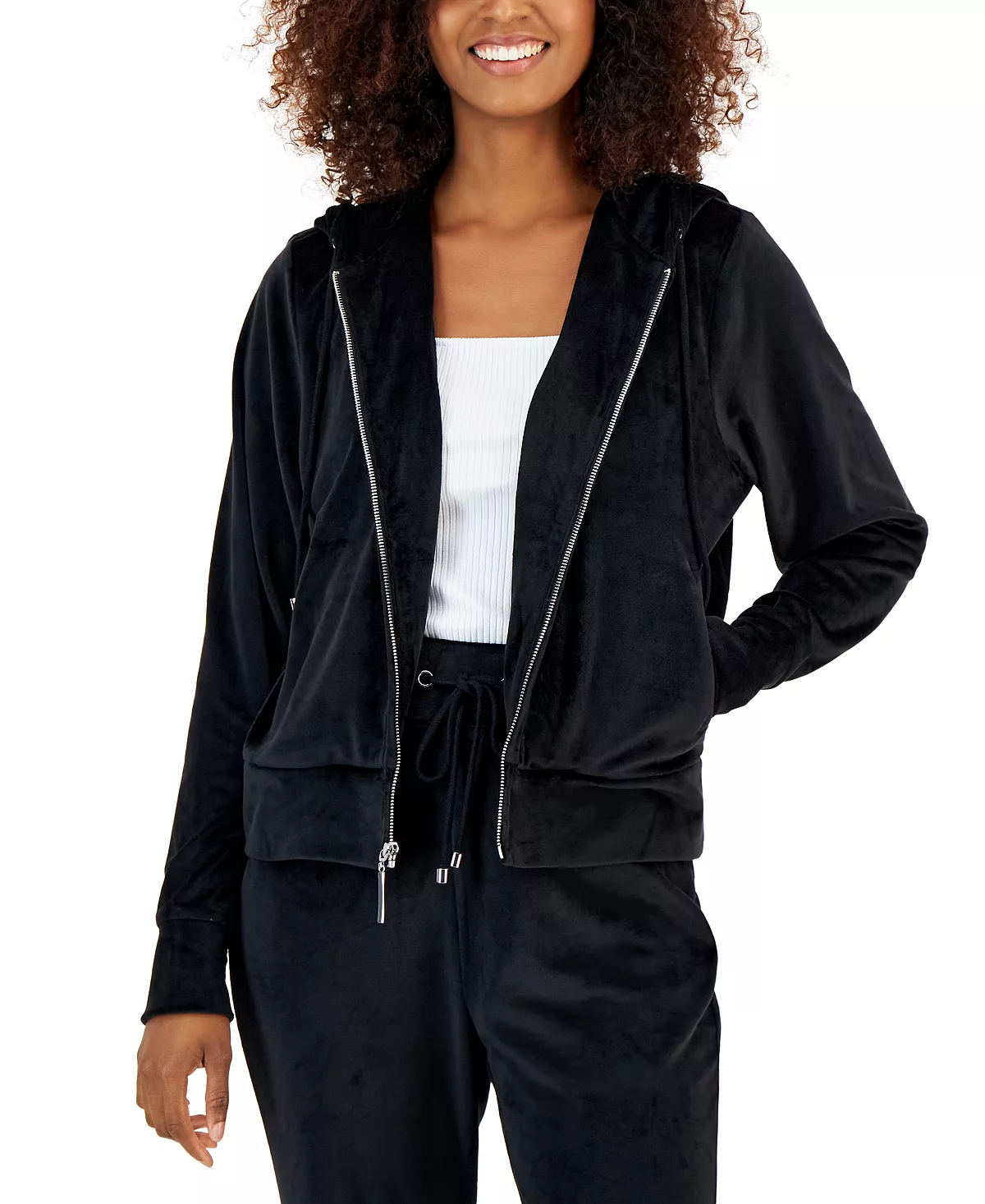 Women's Velour Zip-Up Hoodie, Created For Macy's INC International Concepts Women's Velour Zip-Up Hoodie, Created For Macy's -CeCe cloth-shop