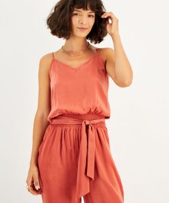And Now This Women's Sleeveless Belted Satin Jumpsuit -CeCe cloth-shop 22287897 fpx
