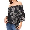 Vince Camuto Women's Bubble Sleeve Blooming Paisley Blouse