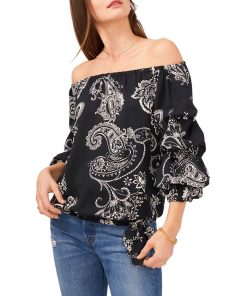 Vince Camuto Women's Bubble Sleeve Blooming Paisley Blouse