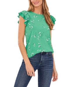 CeCe Women's Double Ruffle Knit Top