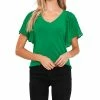 CeCe Women's Combo Flutter Sleeve V-neck Blouse