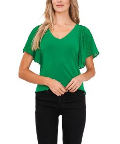 CeCe Women's Combo Flutter Sleeve V-neck Blouse