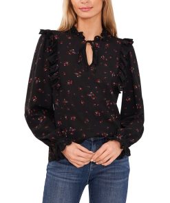 CeCe Women's Long Sleeve Blouse With Eyelet Trim