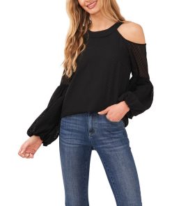 CeCe Women's Cold Shoulder Clip Dot Blouse