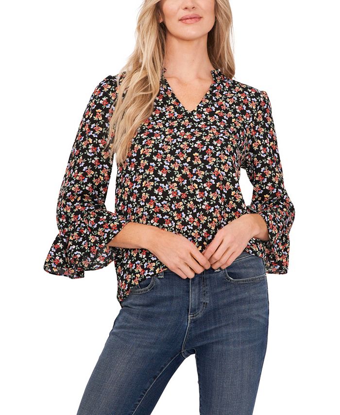 Women's Elbow Sleeve Ruffled V-neckline Blouse CeCe Women's Elbow Sleeve Ruffled V-neckline Blouse -CeCe cloth-shop