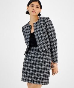 Bar III Women's Plaid Tweed Open-Front Cropped Jacket, Created For Macy's 2 Bar III Women's Plaid Tweed Open-Front Cropped Jacket, Created For Macy's -CeCe cloth-shop 22299029 fpx