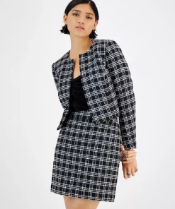 Bar III Women's Plaid Tweed Open-Front Cropped Jacket, Created For Macy's 3 Bar III Women's Plaid Tweed Open-Front Cropped Jacket, Created For Macy's -CeCe cloth-shop 22299029 fpx