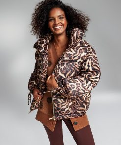 INC International Concepts Ade Samuel For INC Women's Animal-Print Tie-Cuff Puffer Jacket, Created For Macy's