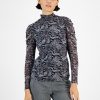 Bar III Women's Draped-Sleeve Animal-Print Mesh Top, Created For Macy's