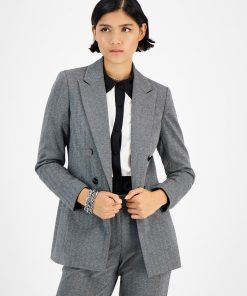 Bar III Women's Shimmer Herringbone Open-Front Jacket