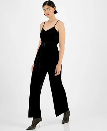 Bar III Women's Velvet V-Neck Scoop-Back Belted Jumpsuit, Created For Macy's - Image 3