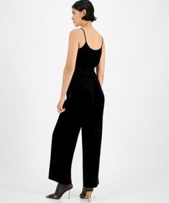 Alternative view of Bar III Women's Velvet V-Neck Scoop-Back Belted Jumpsuit, Created For Macy's