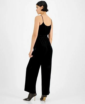 Bar III Women's Velvet V-Neck Scoop-Back Belted Jumpsuit, Created For Macy's - Image 2