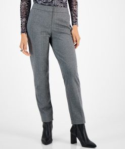 Bar III Women's Shimmer Herringbone Straight-Leg Ankle Pants, Created For Macy's