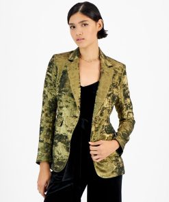 Bar III Women's Metallic Notched Collar One-Button Jacket, Created For Macy's