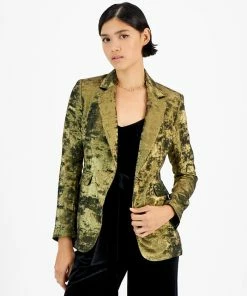 Bar III Women's Metallic Notched Collar One-Button Jacket, Created For Macy's