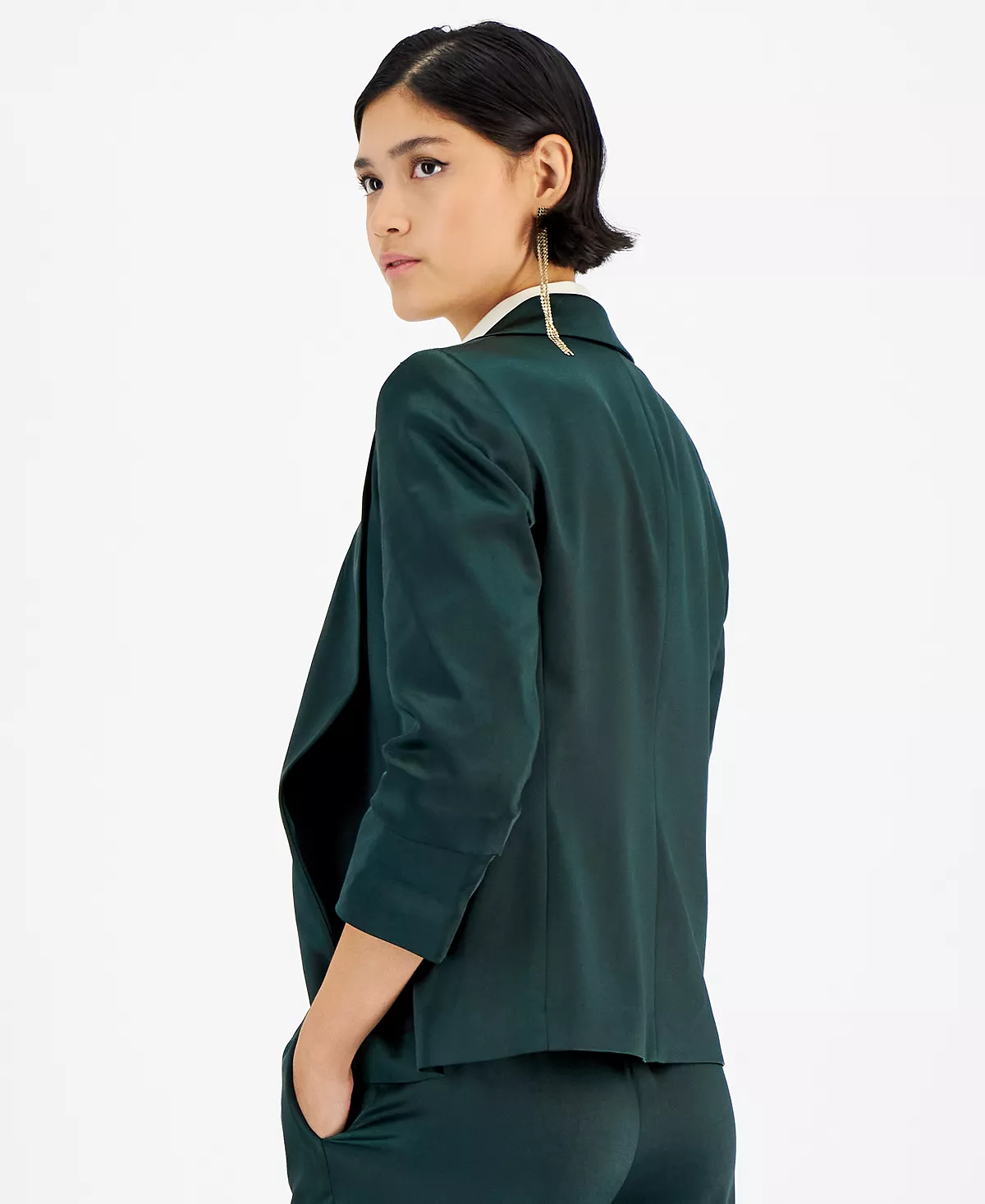 Bar III Women's Washed Satin Pleated-Sleeve Jacket, Created For Macy's - Image 2