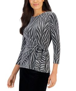 Kasper Women's Side-Tie Metallic Shimmer Knit Top