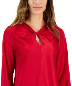 Kasper Women's Twisted Keyhole-Neck Long-Sleeve Top -CeCe cloth-shop 22302785 fpx