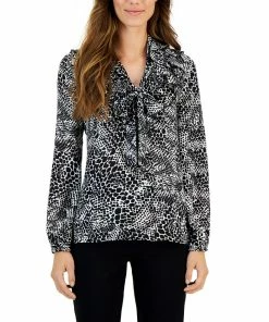 Kasper Women's Printed Tie V-Neck Ruffled Long-Sleeve Top