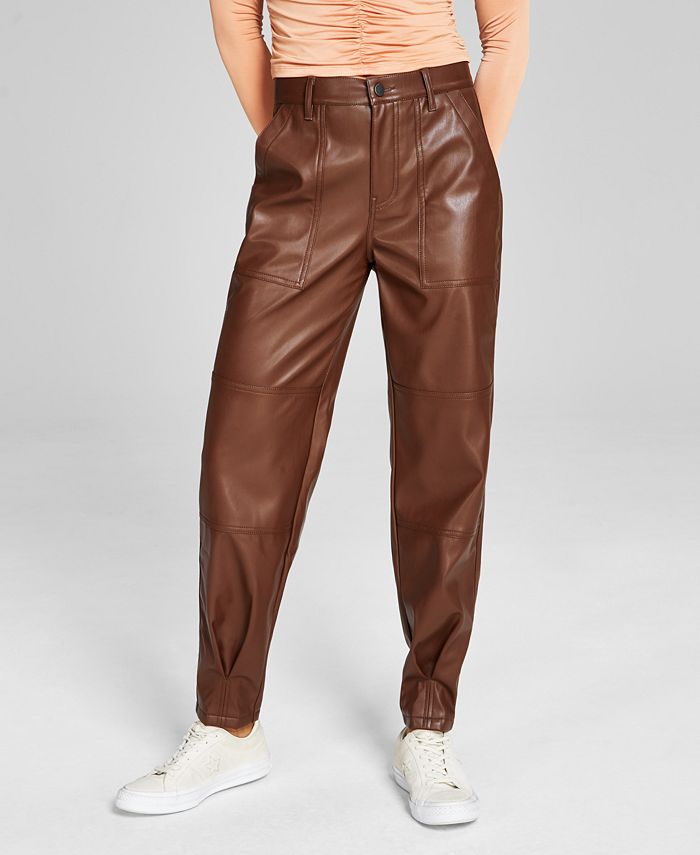 And Now This Women's Tapered Faux-Leather Utility Pants 1 And Now This Women's Tapered Faux-Leather Utility Pants