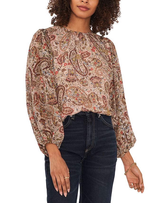 Women's Crewneck Blouson-Sleeve Blouse Vince Camuto Women's Crewneck Blouson-Sleeve Blouse -CeCe cloth-shop