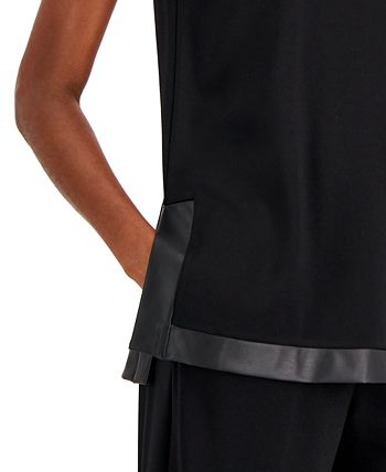 Anne Klein Women's Faux-Leather Trim Mock Neck Tunic 3 Anne Klein Women's Faux-Leather Trim Mock Neck Tunic - Image 3