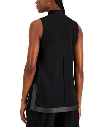 Anne Klein Women's Faux-Leather Trim Mock Neck Tunic 2 Anne Klein Women's Faux-Leather Trim Mock Neck Tunic - Image 2