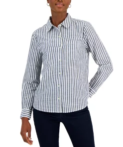 Style & Co Women's Striped Cotton Button-Up Shirt, Created For Macy's