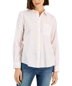 Style & Co Women's Striped Cotton Button-Up Shirt, Created For Macy's 2 Style & Co Women's Striped Cotton Button-Up Shirt, Created For Macy's -CeCe cloth-shop 22331044 fpx