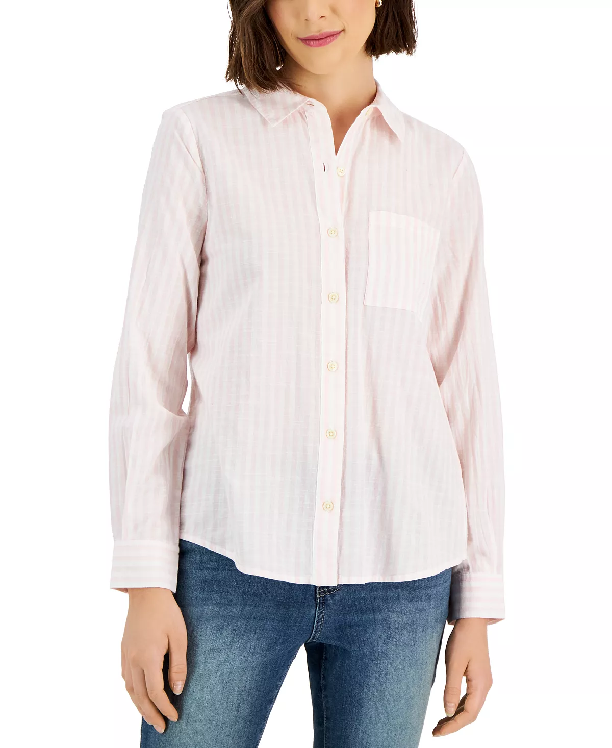 Women's Striped Cotton Button-Up Shirt, Created For Macy's Style & Co Women's Striped Cotton Button-Up Shirt, Created For Macy's -CeCe cloth-shop