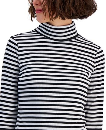 Women's Striped Ribbed Turtleneck Top, Created For Macy's Style & Co Women's Striped Ribbed Turtleneck Top, Created For Macy's -CeCe cloth-shop