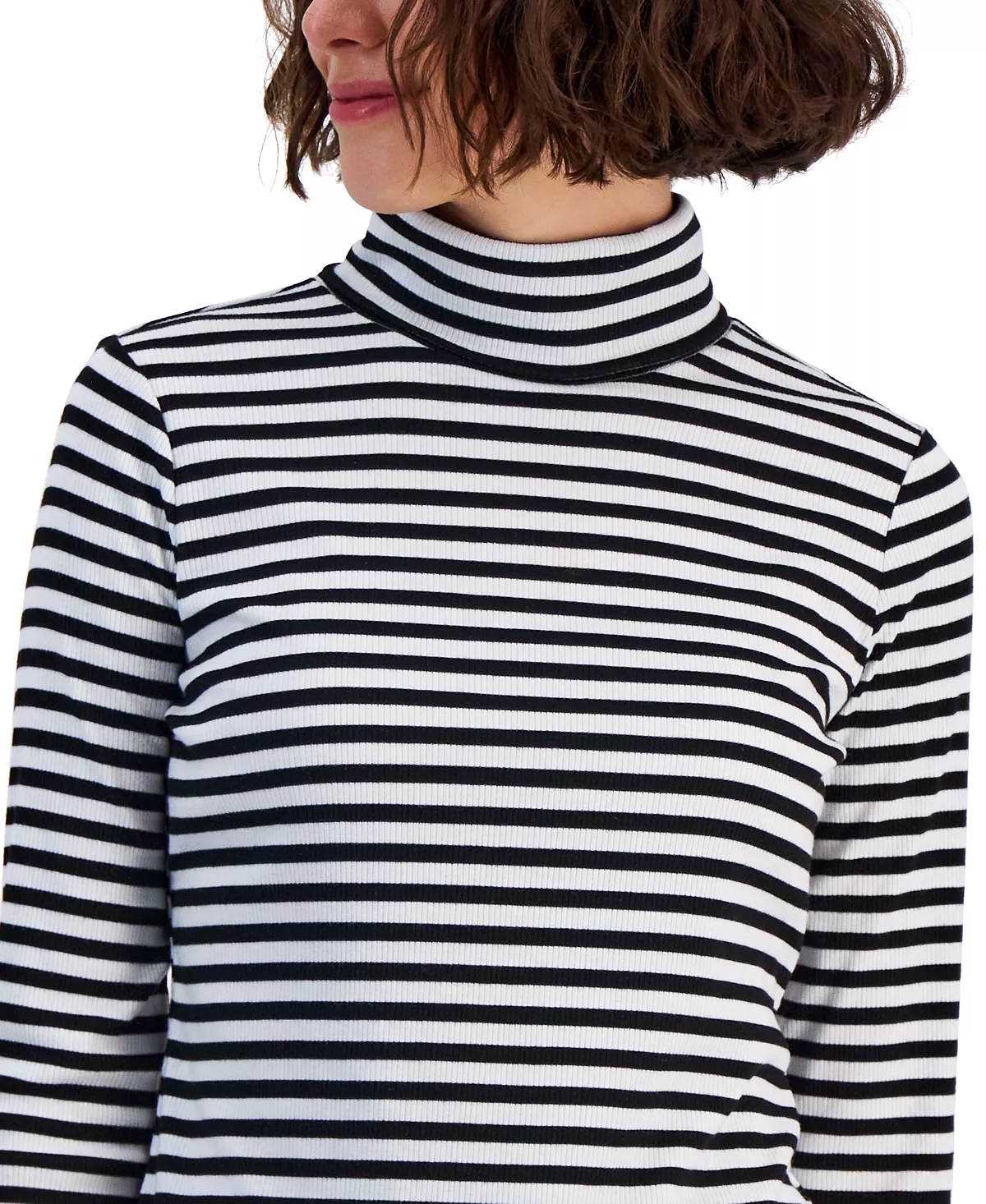 Women's Striped Ribbed Turtleneck Top, Created For Macy's Style & Co Women's Striped Ribbed Turtleneck Top, Created For Macy's -CeCe cloth-shop