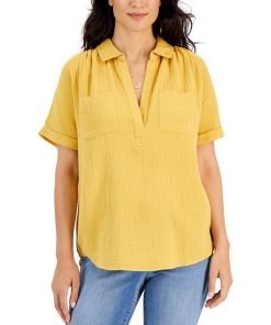 Style & Co Women's Cotton Crinkle Gauze Top, Created For Macy's