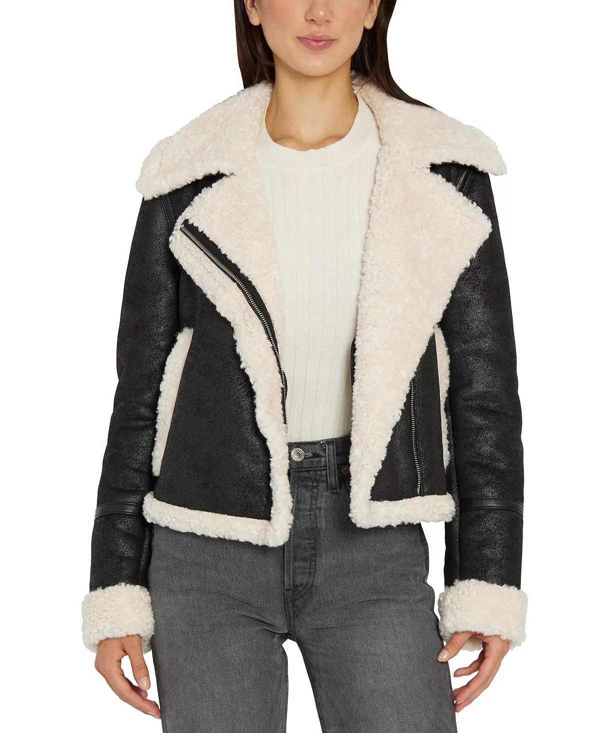 Women's Faux-Shearling Moto Coat Sam Edelman Women's Faux-Shearling Moto Coat -CeCe cloth-shop