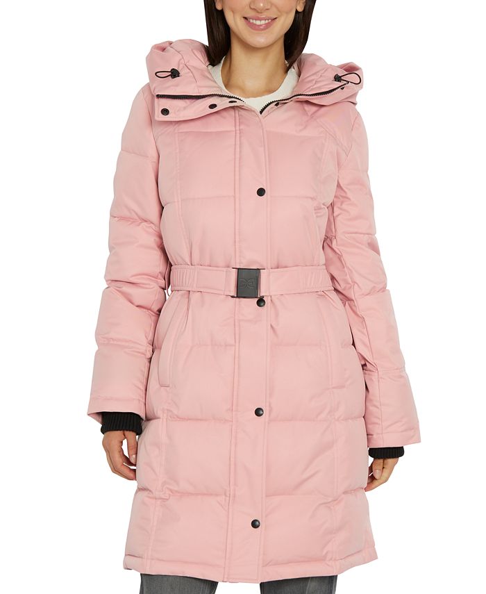 Women's Belted Hooded Puffer Coat Sam Edelman Women's Belted Hooded Puffer Coat -CeCe cloth-shop