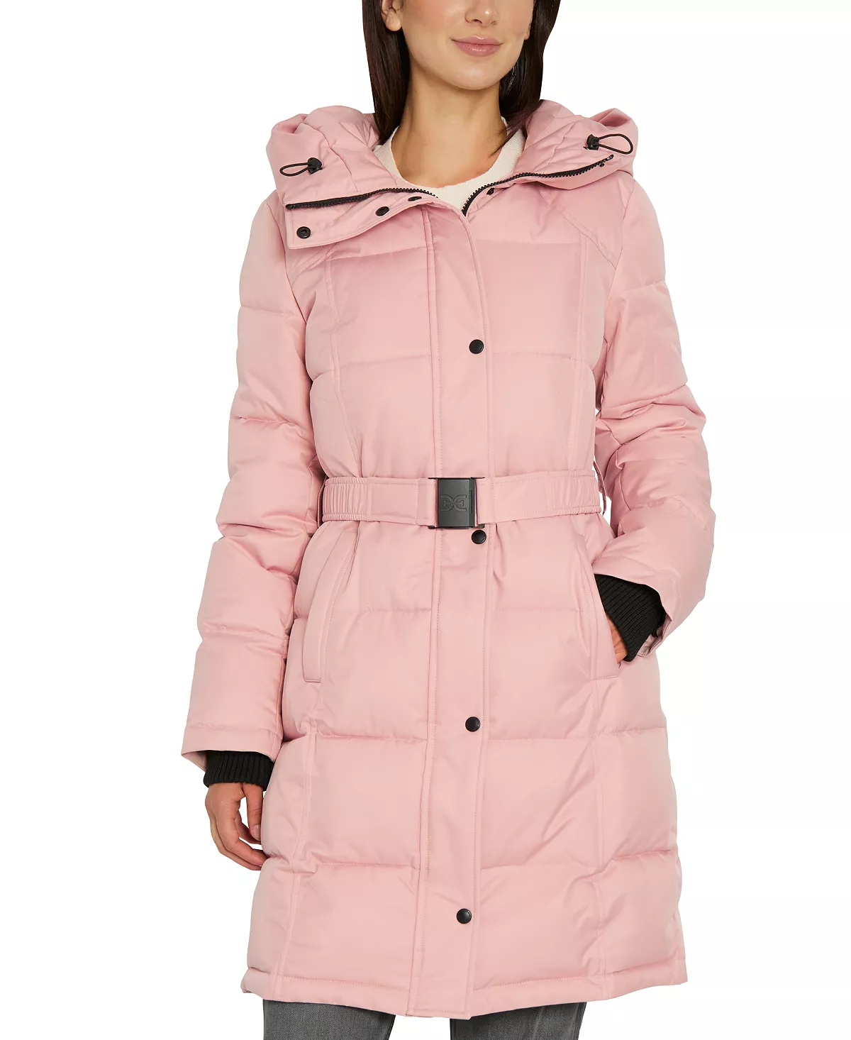 Women's Belted Hooded Puffer Coat Sam Edelman Women's Belted Hooded Puffer Coat -CeCe cloth-shop
