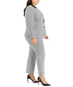 Kasper Plus Size Houndstooth Notch-Collar Button-Front Jacket -CeCe cloth-shop 22336495 fpx