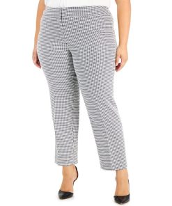 Kasper Plus Size Houndstooth Mid-Rise Slim-Leg Pants