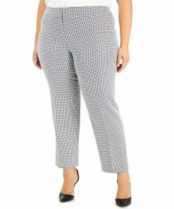 Kasper Plus Size Houndstooth Mid-Rise Slim-Leg Pants