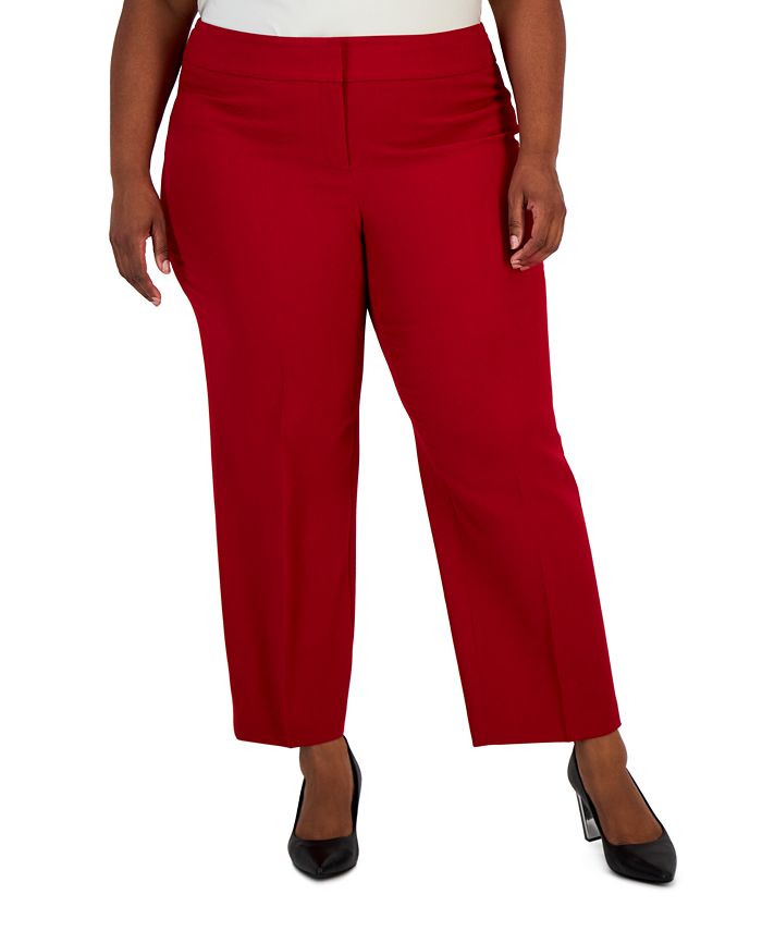 Plus Size Mid-Rise Straight-Ankle Faux-Pocket Pants Kasper Plus Size Mid-Rise Straight-Ankle Faux-Pocket Pants -CeCe cloth-shop
