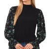 CeCe Women's Mock Neck Printed Sleeve Knit Top