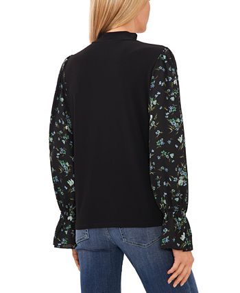 Women's Mock Neck Printed Sleeve Knit Top CeCe Women's Mock Neck Printed Sleeve Knit Top -CeCe cloth-shop