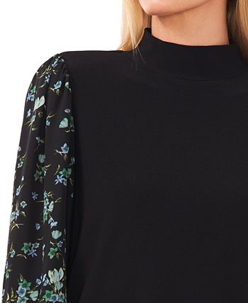 Women's Mock Neck Printed Sleeve Knit Top CeCe Women's Mock Neck Printed Sleeve Knit Top -CeCe cloth-shop