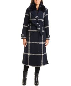 Vince Camuto Women's Faux-Fur-Collar Plaid Maxi Wrap Coat