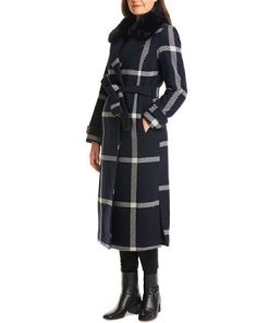 Vince Camuto Women's Faux-Fur-Collar Plaid Maxi Wrap Coat -CeCe cloth-shop 22337264 fpx