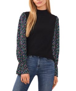 CeCe Women's Mixed-Media Mock-Neck Knit Top